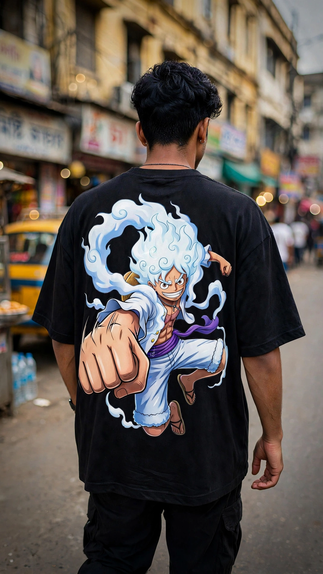 Luffy D. Monkey Gear 5 Punch White Unisex Oversized T-Shirt