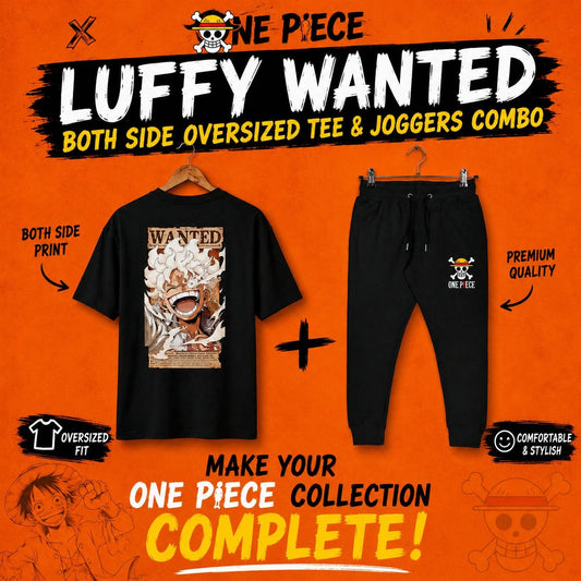 ONEPIECE - LUFFY WANTED - BOTH SIDE OVERSIZED TEE + UNISEX JOGGERS COMBO